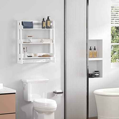 UTEX Bathroom Wall Shelf, Over Toilet Storage Shelf Organizer, 3-Tier Wall Mount Shelf Rack with Hook, White