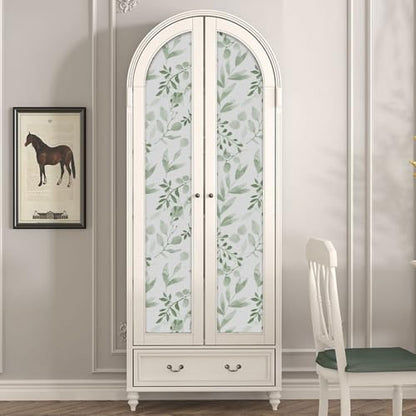 Green Leaf Wallpaper,Vinyl Green and White Floral Peel and Stick Wallpaper Thicken Farhouse Neutral Wall Paper for Table Shelf Drawer Counter Top Cabinet Liner 17.7 x 118.1 inches