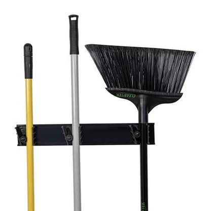 Restaurantware 17.7 Inch Snap-In Design Mop Holder, Black Plastic, 3 Customizable Slots, Screws Included