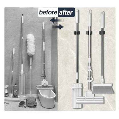 3-H Stainless Steel Broom Holder Wall Mount 20-Pack- Heavy Duty Mop Organizer, Wall Mounted Broom Storage with Secure Mounting for Kitchen Laundry Garage Bathroom (Space Saving)