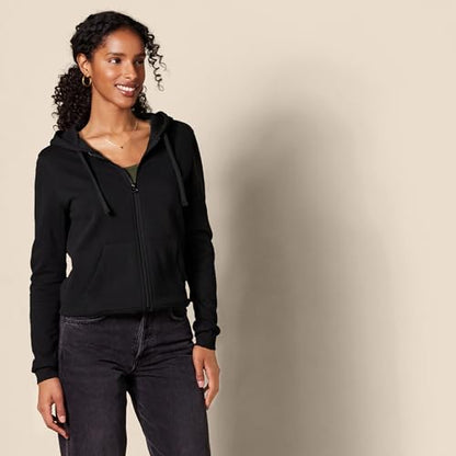 Amazon Essentials Women's Fleece Full-Zip Hoodie (Available in Plus Size), Black, Medium