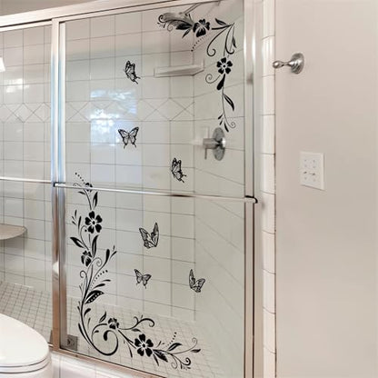 Black Vine Butterfly Flower Wall Stickers, sacinora Simplicity Floral Art DIY Wall Decals Removable Vinyl Peel and Stick for Bathroom Living Room Bedroom Home Decorations
