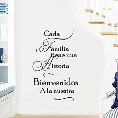 CADA Familia tiene UNA Historia Art Wall Decals, Warm Family Quotes Wall Decal, Vinyl Sayings Words Wall Decor, Removable DIY Wall Mural for Bedroom, Living Room, Home Decoration