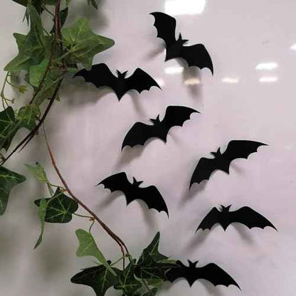 3D Bats Wall Stickers, Halloween Decors- 12 Black Bats and 12 Red Bats- Halloween Party Decoration