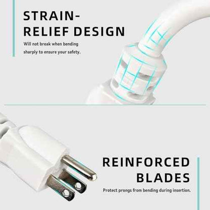 50ft Indoor Outdoor Extension Cord - 12/3 SJTW Heavy Duty Extension Cable with 3 Prong Grounded Plug for Safety -15Amp 1875W White Electric Cord Great for Garden, Appliances