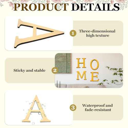 PATIKIL 7.87 Inch 3D Acrylic Alphabet Mirror Wall Stickers Letter A Self-Adhesive Home Decor Letter Sign Art Sticker Decal for DIY Home Decoration Light Gold