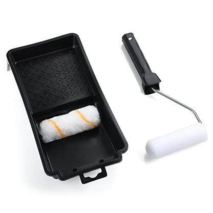 Small Paint Roller Supplies Kit - Mini Paint Roller Frame 4 inch, 2inch Paint Brush, Acrylic Roller Covers, Foam Roller Covers, Paint Tray, Paint Mixing Stick, Masking Tape