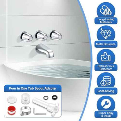 Tub Shower Trim Kit, Chrome Shower Knob 3 Piece and Bath Tub Spout, Compatible with Price/Pfister Verve 3 Handle Tub Faucet, for 1/2'' Pipe Male Thread Connection, 3/4'' IPS Pipe Inside Thread
