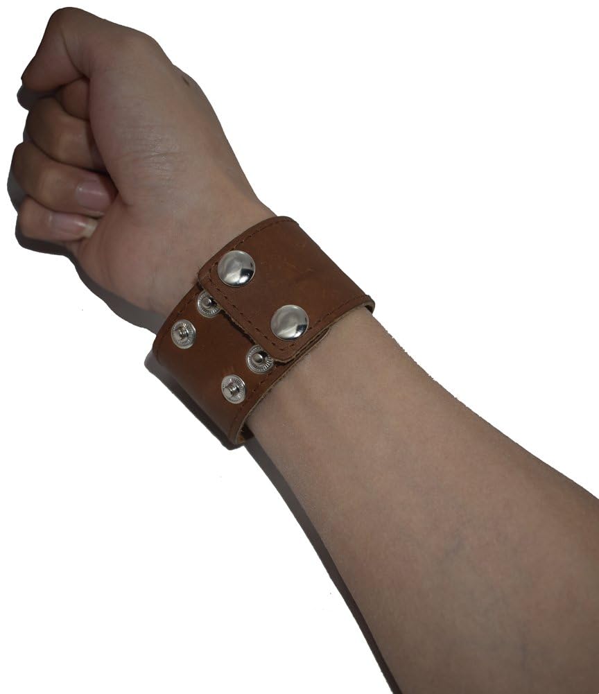 Making up Mens Brown Genuine Leather Cuff Bracelet Adjustable Simple Blank Wide Wristband,Length:21.9cm