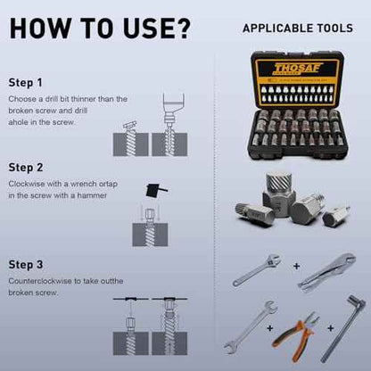 Screw Extractor Set, 25 Piece Easy Out Bolt Extractor Set, Multispline Screw and Hex Head, for Removing Broken Studs, Bolts, Screws, 1/8 Inch to 7/8 Inch in 1/32-Inch Increment, Tools Gifts for Men