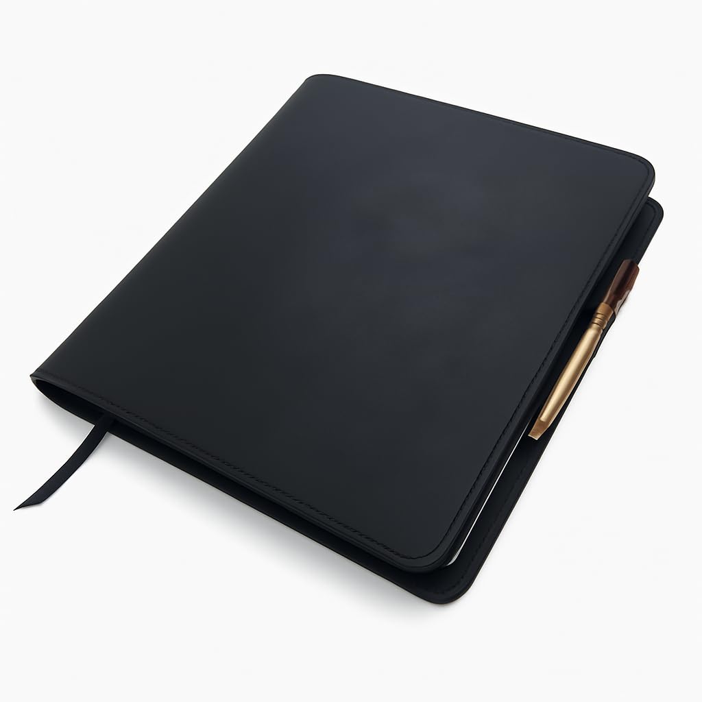 CestAntiQ Black Leather Journal Cover XXL – Refillable Notebook Cover 8.5 x 11 Inches , Handmade Executive Writing Padfolio, Compatible with Moleskine XXL Leuchtturm1917 XXL Mead Five Star