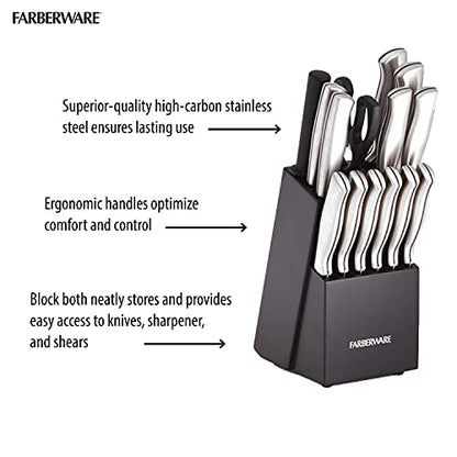 Farberware Juego de cuchillos de acero Inoxidable con sello bloque de 15 piezas