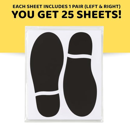 50PCS Black PVC Footprint Stickers ? Waterproof Erasable Stickers for Classroom Office Wall 6.88x2.2 Inch Vinyl Floor Shoes Cutouts