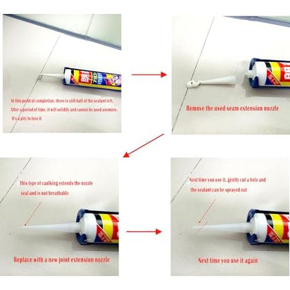 Caulking Nozzle for Caulk Gun, Reusable Silicone Caulk Nozzle Applicator Durable Epoxy Piston Caulk Nozzle (White-16 pieces)