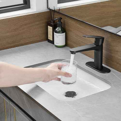 Black Bathroom Faucet Single Hole Single Handle 304 Stainless Steel Modern Sink Commercial RV Faucet with Pop-Up Waste for 1 or 3 Hole 4 Inch Vanity Bathroom Sinks