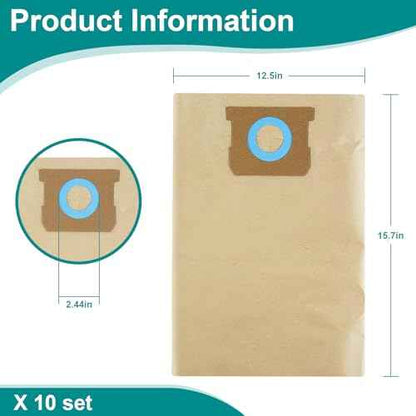 10-Pack DXVA19-4101 Shop Vac Bags for DEWALT 6 8 9 10 Gallon Vacuum Bags for DXV06P, DXV09P, DXV09PA, DXV10P, DXV10PL, DXV10S, DXV10SA, DXV10SB, Wet/Dry Vacuum Accessories