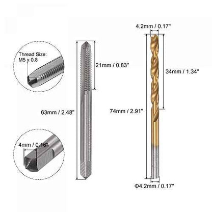 uxcell M5 x 0.8 Straight Flute Thread Tap and 4.2mm Twist Drill Bit Set, Metric Titanium Plated 6542 High Speed Steel Machine Screw Thread Tap Threading Drilling Tool