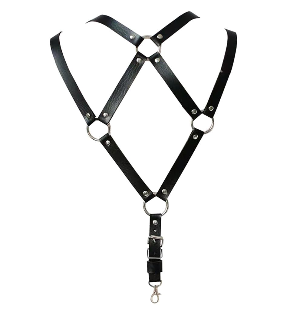 Mens Black Leather Armors Suspenders Shoulder Strap Body Chest Harness Chain Belt Adjustable Gay Punk Clubwear Costume