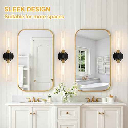 Black and Gold Wall Sconce, Bathroom Sconces Wall Lighting with Clear Glass, Modern Sconces Wall Light fixtures for Bathroom Mirror Living Room Hallway Bedroom