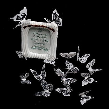 Ewong 54Pcs White 3D Butterfly Wall Decor - Butterfly Decoration Party Cake Decorative - Removable Waterproof Wall Decal Birthday Home Room Decor Bathroom Bedroom Sticker & Murals