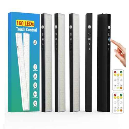160LEDs Touch-Control Under Cabinet Lighting w/4000mAh Battery, Cordless Motion Sensor Under Counter Lights for Kitchen, Magnetic Rechargeable Closet Lights - 5Pack/Black, 2025 Fall