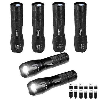 6 Pack LED Rechargeable Flashlight, Super Bright Small Mini Camping Flashlights Zoomable Beam, Convenient USB C Charging for Camping Hiking Outdoor Home Emergency