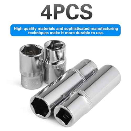 4-Piece 13mm Socket Set, 3/8-Inch Drive, 6-Point, Deep & Shallow Sockets, Corrosion Resistance, Compatible with Standard Ratchet Wrenches and Tools