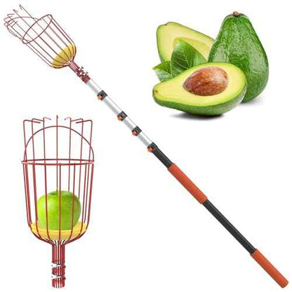 Buyplus 26ft High Reach Fruit Picker with Basket Telescoping, 5-20 Foot Heavy Duty Sturdy Aluminium Telescoping Extension Pole, Easy to Attach Twist-On Metal Basket for Picking Mango Avocado Lemon