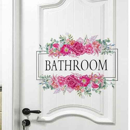 2 Pcs Bathroom Signs Wall Decals Stickers Decor Beautiful Flower Stickers Wall Decals Peel and Stick DIY Removable Wash Room Door Decor