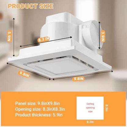 Bathroom Exhaust Fan with Light, 120 CFM Quiet Ventilation Fan with 6200K 12W LED Light 1.0 Sones Low Noise, 4 Inch Duct Quiet Square Ceiling Mount Vent Fan for Shower, Bathroom, Office, Home