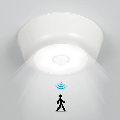 DLLT Battery Powered Motion Sensor Light, Battery Operated LED Ceiling Light with 900LM, Wireless Flush Mount Round Sensor Lighting for Closet Stair Hallway Shower Shed Garage Pantry, (5000K, 3-Pack)