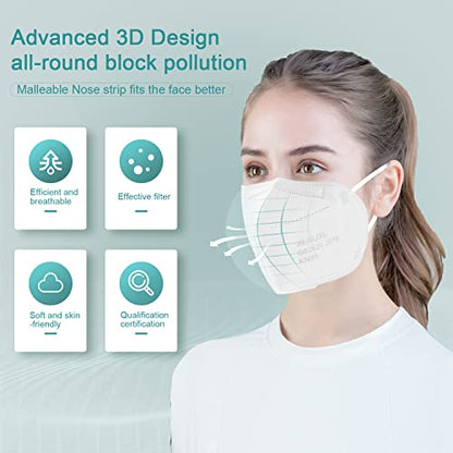 KN95 Face Masks White 20 PCS Individually Wrapped Disposable Breathable 5-Layer Protection Cup Dust Mask