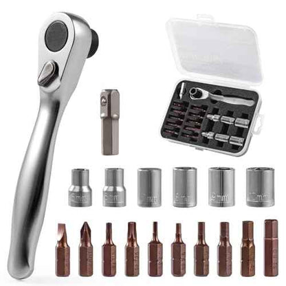 COTOUXKER Mini Ratchet Set, Right Angle Screwdriver set with 1/4 Mini ratcheting screwdriver and Bits Sockets for Tight Spaces