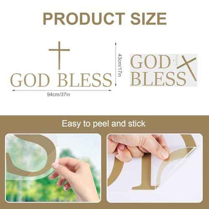 God Bless Cross Wall Decal, PVC Material God Bless Stickers Decorative God Bless Backdrop God Bless Banner God Bless Wall Decor for God Bless Baptism Decorations
