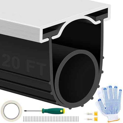 MYFAMIREA 20FT Garage Door Seals Bottom Rubber, Pre-drilled Aluminum Track Retainer Kit Weather Stripping, U+O Ring Weatherproof Threshold Strip Replacement Bottom for Garage Door, 1.57" Width, Black
