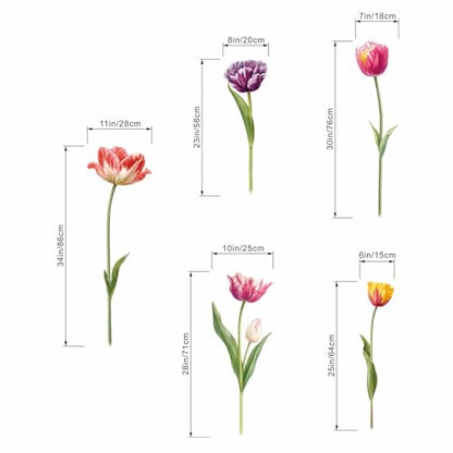 5 Large Tulip Flowers Wall Stickers - Wildflower Floral Garden Wall Stickers - Girls Bedroom Living Room Sofa TV Background Home Wall Decor