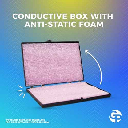 5 Antistatic Storage Cases with Foam Insert ? 6"Lx 4"W x 0.5H", Made in the USA, Black Plastic Hard Case with Foam and Hinged Lids, Small Storage Box for Electronic Components