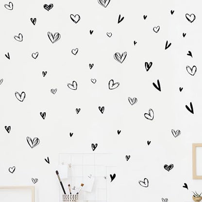 62 Pcs Black Love Heart Graphics Wall Stickers, sacinora Valentine Romantic Love Wall Decals Removable Vinyl Peel and Stick for Valentine's Day Anniversary Living Room Bedroom Art Home Decorations