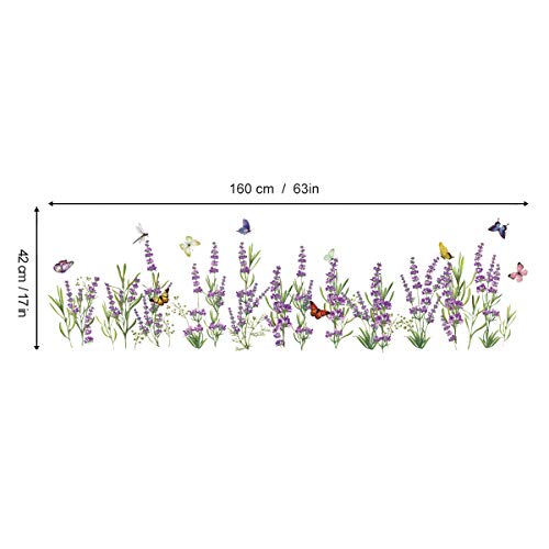 decalmile Lavender Flowers Wall Corner Decals Grass Baseboard Skirting Line Wall Stickers Living Room Bedroom Wall Art Decor(Finished Size W: 63 Inches)