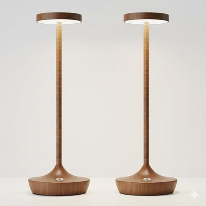 Cordless Table Lamp Rechargeable - 6000mAh LED Battery Operated Table Light - Portable Touch Dimmable Outdoor Waterproof Table Lamps for Patio Bar Restaurant Dining (2 Woodgrain)