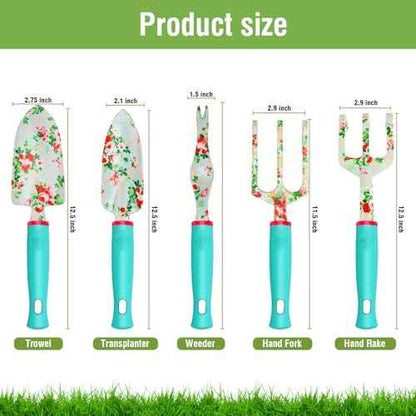 Garden Tools Set, JUMPHIGH 10 PCS Heavy Duty Gardening Tools Includes Hand Trowel Rake Weeder Pruner, Gardening Gifts for Women, Garden Kit with Tote Bag, Apron, Gloves, Kneeling Pad