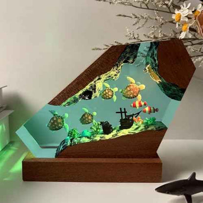 Sea Turtle Ocean Resin Lamp - Handmade Resin Night Light with USB Port, Variable Lights, Sea Turtle Gifts for Women and Men, Ocean Enthusiast Collectibles, Unique Birthday Gifts for Him & Her (6"x4")