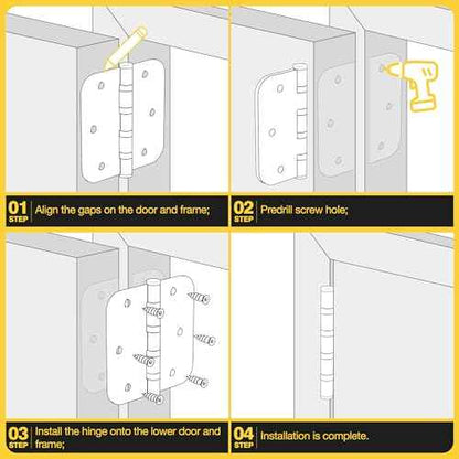 KOLET Ball Bearing Door Hinges, 3.5 Inches Black Door Hinges, 5/8'' Radius Corner Heavy Duty Stainless Steel Hinges, Smooth and Quiet, Non Removable Pin, Matte Black, 6 Pack