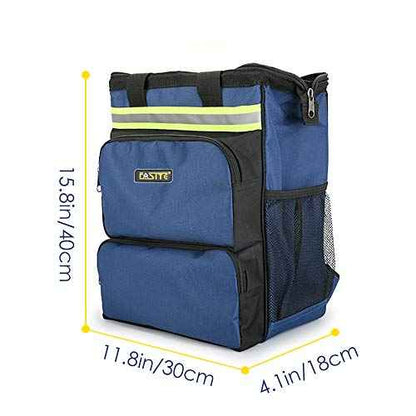 FASITE Tool Bag Backpack, Heavy Duty Durable Electrician Work Pack for Hand Tools, Waterproof Tool Storage & Organizer for a Contractor, Plumber, HVAC, Cable Repairman, Blue