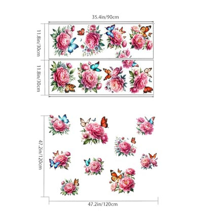 Cute Pink Peony Floral Butterfly Wall Stickers Decor Wall Decals Peel and Stick Flowers DIY Removable Funky Home Wall Art Decorations for Living Room Kitchen Bedroom Office