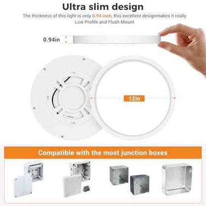 3 Pack Flush Mount Ceiling Light Fixtures - 3000K-4000K-6500K & 100W Equivalent Flat led Lights for Room Ceiling,12 Inch Ultra Thin Round White Ceiling Lights for Living Room,Bedroom,Kitchen,Bathroom