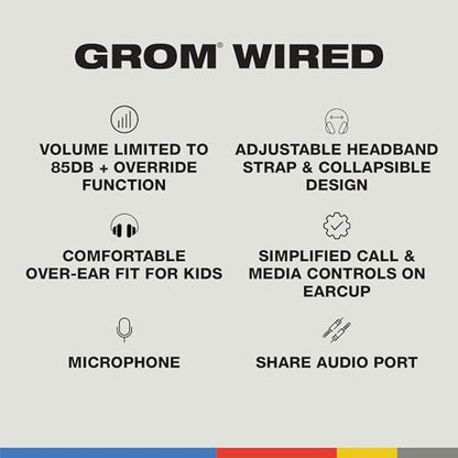 Skullcandy Grom Wired Headphones, Volume-Limiting Audio, Comfortable Over-Ear Fit, Foldable, Designed for Kids 6+, Convenient for Travel with 3.5mm AUX Plug, Built-in Microphone - Surf Blue