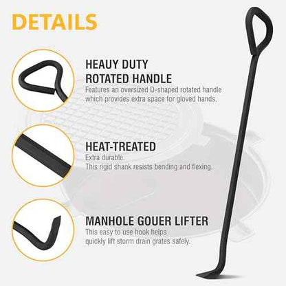 Olympia Tools 5/8 x 36 in. Manhole Cover Hook, for Lifting Manhole Covers & Storm Drain Cover, Versatile Lifting Hooks, Rigid Steel Tool