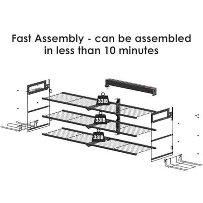 CCCEI Large Garage Tools Storage with Charging Station. Power Tool Battery Organizer Utility Shelf with Power Strip. 4 Drills Holder Wall Mount Rack, Black 3 Layer.