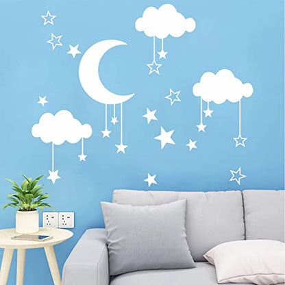 Big Cloud Wall Decals, Star Wall Stickers, Art DIY Good Night Nursery Decor, Removable Clouds Moon Stars Wall Stickers for Kids Nursery Bedroom
